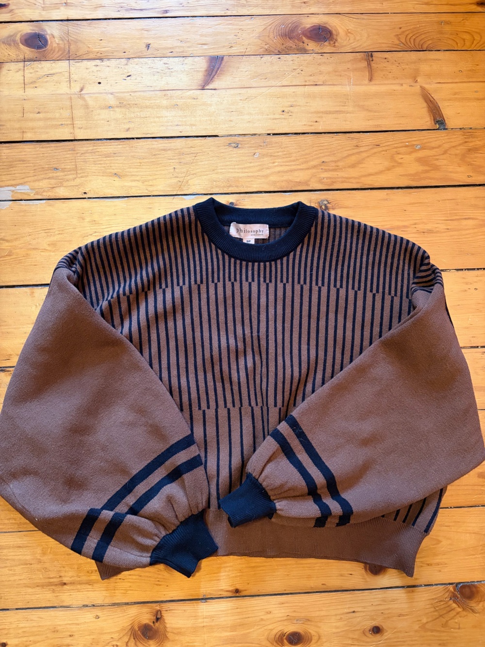 Philosophy Brown Crewneck Sweater with Black stripes